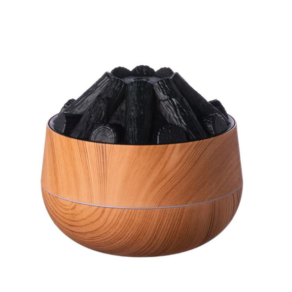 Simulated Charcoal Fire Ambient Night Light Humidifier USB Large Mist Flame Humidifier(Light Wood Grain)