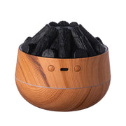 Simulated Charcoal Fire Ambient Night Light Humidifier USB Large Mist Flame Humidifier(Dark Wood Grain)