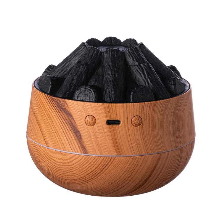 Simulated Charcoal Fire Ambient Night Light Humidifier USB Large Mist Flame Humidifier(Light Wood Grain)