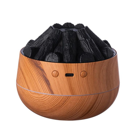 Simulated Charcoal Fire Ambient Night Light Humidifier USB Large Mist Flame Humidifier(Dark Wood Grain)