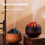 Simulated Charcoal Fire Ambient Night Light Humidifier USB Large Mist Flame Humidifier(Dark Wood Grain)