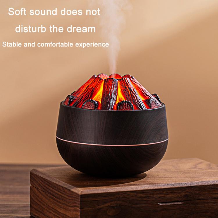 Simulated Charcoal Fire Ambient Night Light Humidifier USB Large Mist Flame Humidifier(Light Wood Grain)