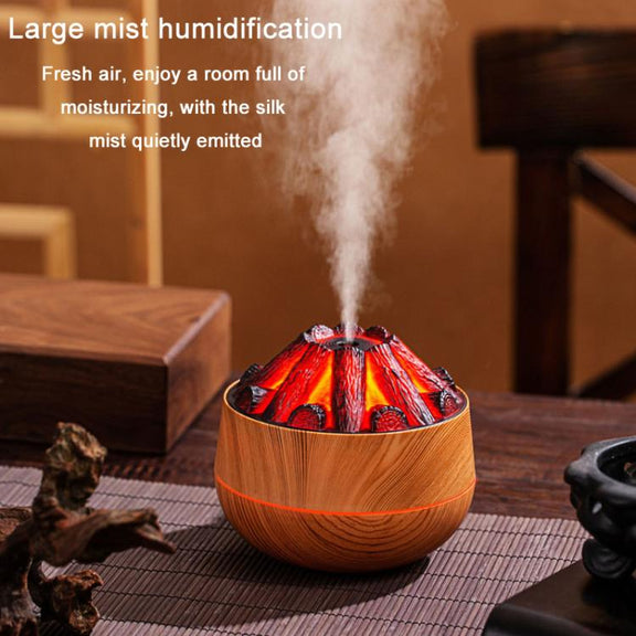 Simulated Charcoal Fire Ambient Night Light Humidifier USB Large Mist Flame Humidifier(Dark Wood Grain)