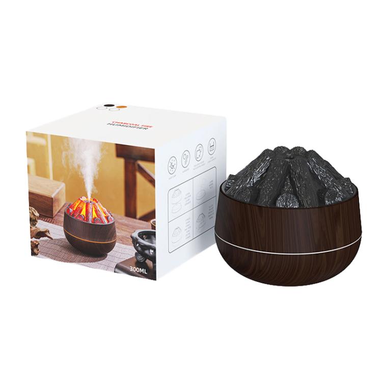 Simulated Charcoal Fire Ambient Night Light Humidifier USB Large Mist Flame Humidifier(Light Wood Grain)