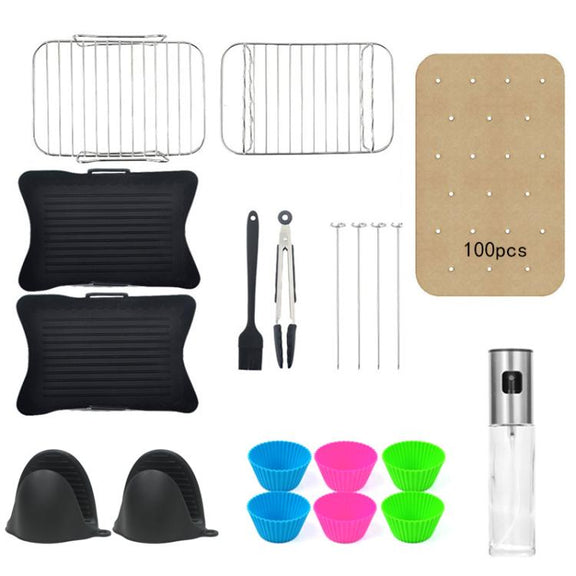 20 In 1 Air Fryer Accessories Set Airfryer Mold Liner Reusable Oven Grill Baking Rack