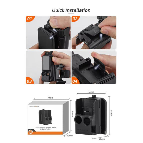 For DJI Osmo Pocket 3 Sunnylife OP3-ZJ761 Magnetic Stand Base Angle Adjustable Multi-functional Desktop Stand Accessories(Black)