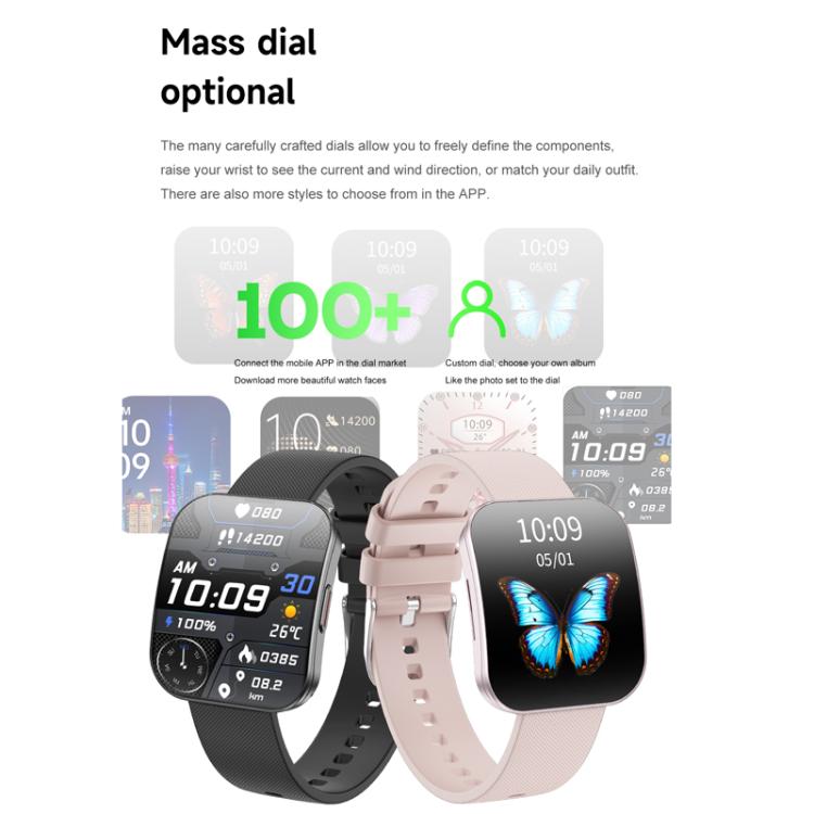QS08 1.85 Inch Full-Screen Smart Watch with Real-Time Heart Rate/Blood Glucose/Blood Oxygen Monitor, SOS Alert, Sleep Tracking(Pink)