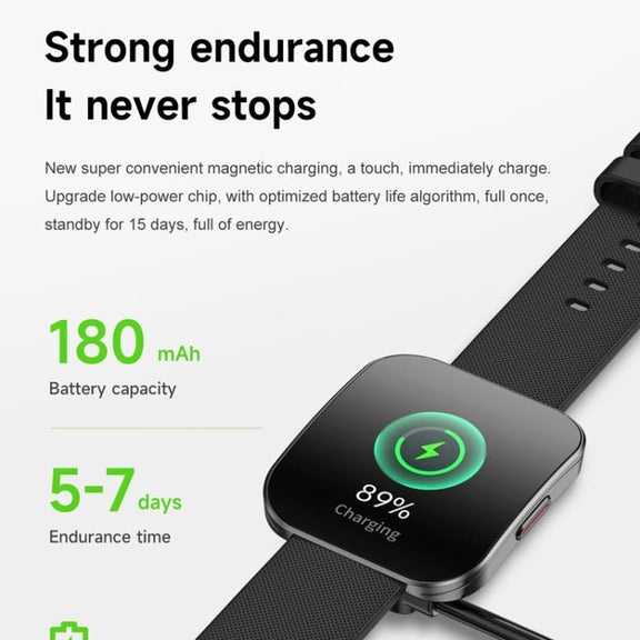 QS08 1.85 Inch Full-Screen Smart Watch with Real-Time Heart Rate/Blood Glucose/Blood Oxygen Monitor, SOS Alert, Sleep Tracking(Black)