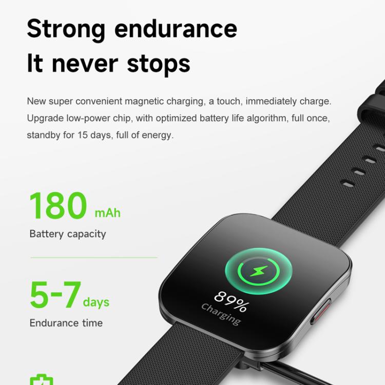 QS08 1.85 Inch Full-Screen Smart Watch with Real-Time Heart Rate/Blood Glucose/Blood Oxygen Monitor, SOS Alert, Sleep Tracking(Black)