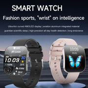 QS08 1.85 Inch Full-Screen Smart Watch with Real-Time Heart Rate/Blood Glucose/Blood Oxygen Monitor, SOS Alert, Sleep Tracking(Black)