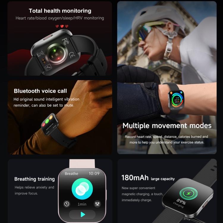 QS08 1.85 Inch Full-Screen Smart Watch with Real-Time Heart Rate/Blood Glucose/Blood Oxygen Monitor, SOS Alert, Sleep Tracking(Pink) - free shipping - PMC TechLife - Order now!