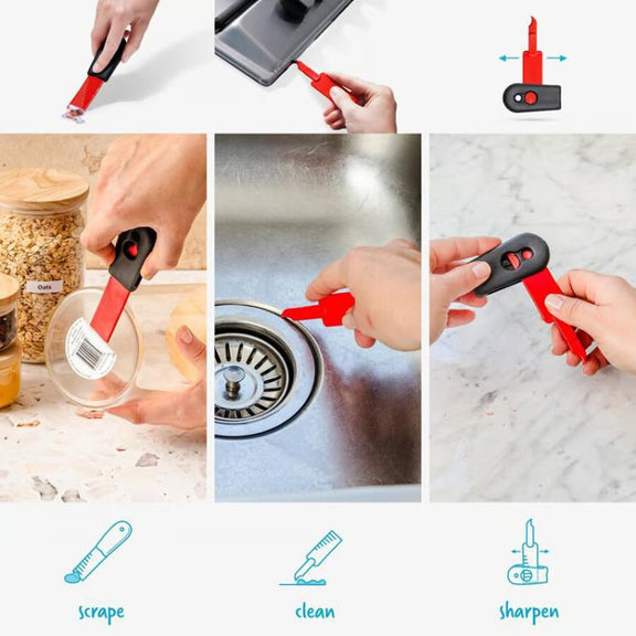 2 In 1 Cleaning Scraper Sticker Tool Household Cleaning Scrubber(Red)