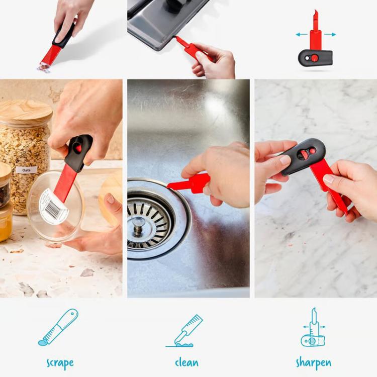 2 In 1 Cleaning Scraper Sticker Tool Household Cleaning Scrubber(Red)