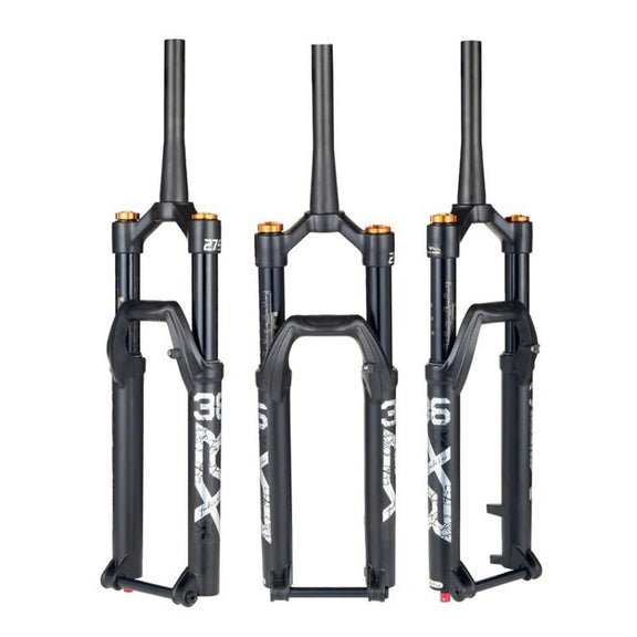 KRSEC XR36 Front Fork Straight Taper Tube Barrel Axle Mountain Bike Wire Damping Forks, Size: 27.5 inch(Black)