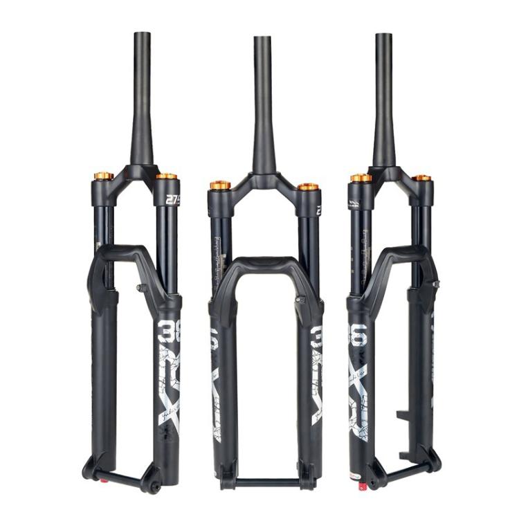 KRSEC XR36 Front Fork Straight Taper Tube Barrel Axle Mountain Bike Wire Damping Forks, Size: 27.5 inch(Black)