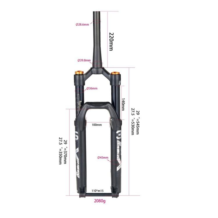KRSEC XR36 Front Fork Straight Taper Tube Barrel Axle Mountain Bike Wire Damping Forks, Size: 29 inch(Black)