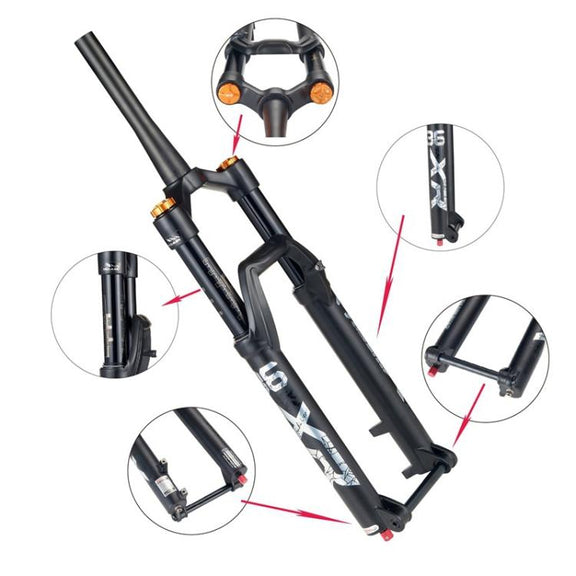 KRSEC XR36 Front Fork Straight Taper Tube Barrel Axle Mountain Bike Wire Damping Forks, Size: 29 inch(Black)