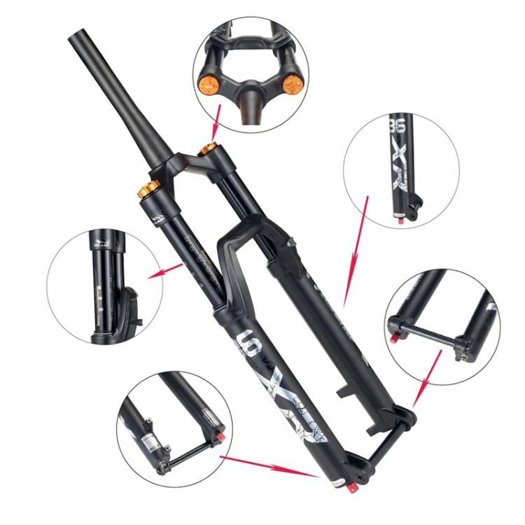 KRSEC XR36 Front Fork Straight Taper Tube Barrel Axle Mountain Bike Wire Damping Forks, Size: 29 inch(Black)