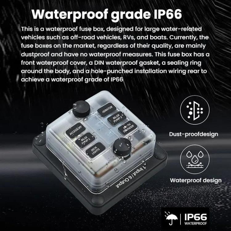 6-Way Waterproof Fuse Box With LED Indicator And Sticker(ZH-1704A1) - Fuse by PMc TechLife | Online Shopping South Africa | PMc TechLife | Buy Now Pay Later Mobicred