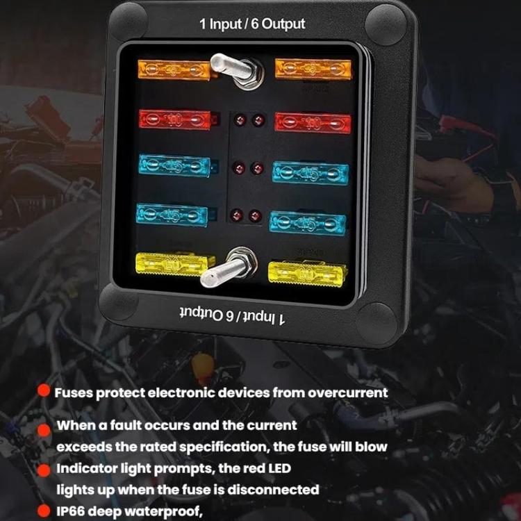 6-Way Waterproof Fuse Box With LED Indicator And Sticker(ZH-1704A1) - Fuse by PMc TechLife | Online Shopping South Africa | PMc TechLife | Buy Now Pay Later Mobicred