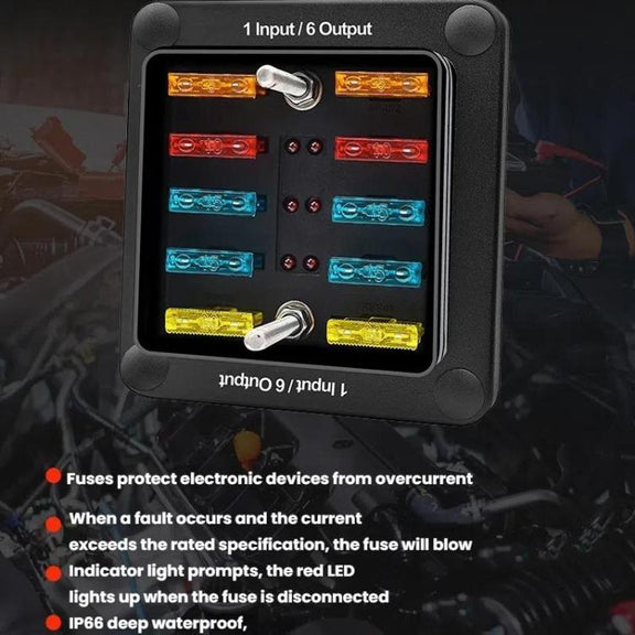 6-Way Water-resistant Fuse Box With LED Indicator And Sticker(ZH-1704A1)