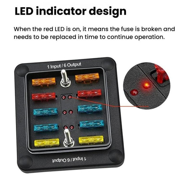 6-Way Water-resistant Fuse Box With LED Indicator And Sticker(ZH-1704A1)