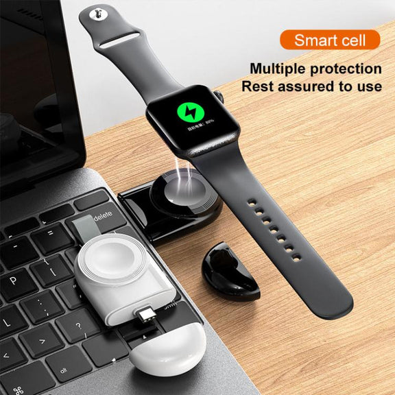 For Apple Watch 1/2/3/4/5/6/7/8/9/10/SE Portable Magnetic Wireless Charger Type-C Smart Wireless Charger(Black)