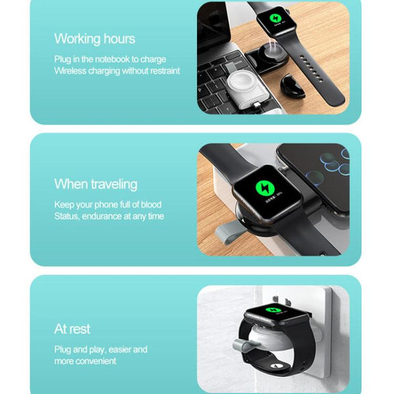 For Apple Watch 1/2/3/4/5/6/7/8/9/10/SE Portable Magnetic Wireless Charger Type-C Smart Wireless Charger(Black)