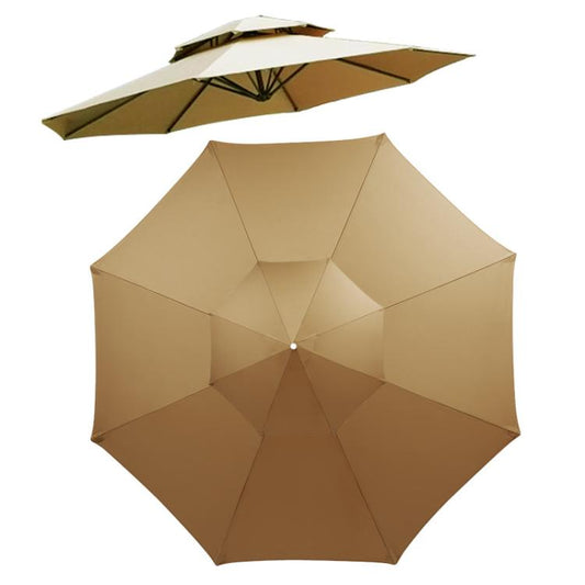 2.7 Meters 8-Rib Replacement Canopy For Outdoor Patio Umbrella Double Top Waterproof Sunshade Fabric(Khaki) - free shipping - PMC Jewellery - Order now!