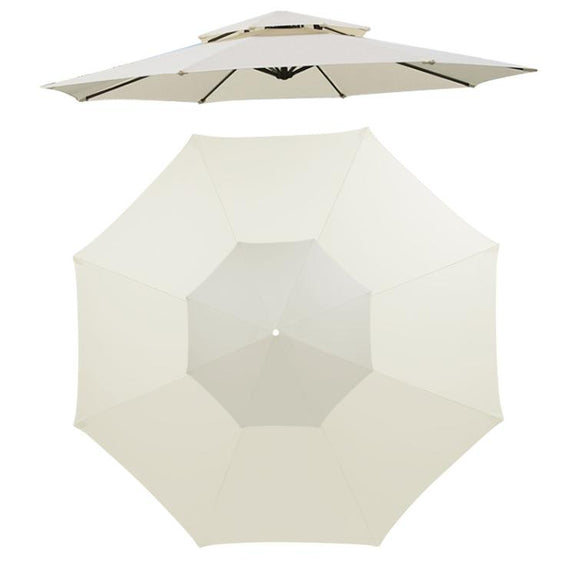 3 Meters 8-Rib Replacement Canopy For Outdoor Patio Umbrella Double Top Water-resistant Sunshade Fabric(Beige)