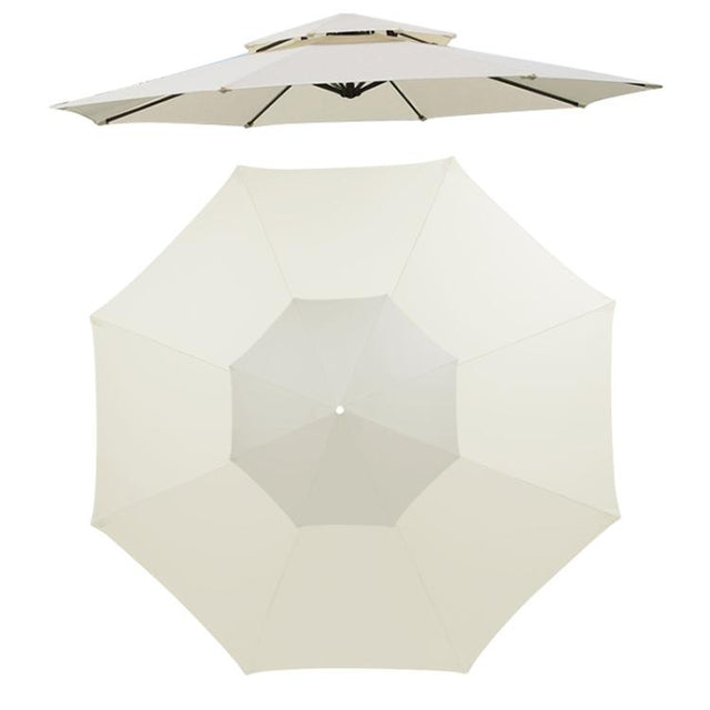 3 Meters 8-Rib Replacement Canopy For Outdoor Patio Umbrella Double Top Water-resistant Sunshade Fabric(Beige)
