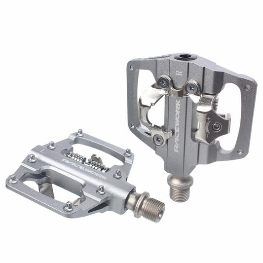 RACEWORK RK213 1pair Mountain Bike SPD + Flat Pedal Self-locking Dual-purpose Pedal(Silver) - free shipping - PMC Jewellery - Order now!