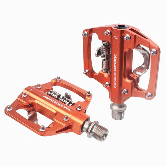 RACEWORK RK213 1pair Mountain Bike SPD + Flat Pedal Self-locking Dual-purpose Pedal(Orange) - free shipping - PMC Jewellery - Order now!