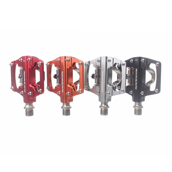 RACEWORK RK213 1pair Mountain Bike SPD + Flat Pedal Self-locking Dual-purpose Pedal(Silver)