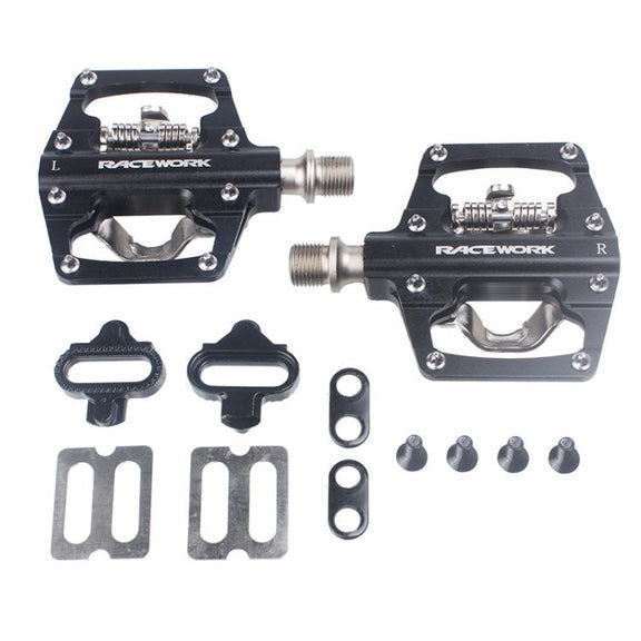 RACEWORK RK213 1pair Mountain Bike SPD + Flat Pedal Self-locking Dual-purpose Pedal(Silver)