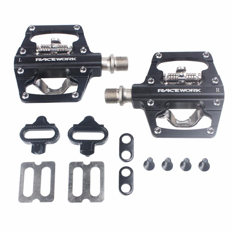 RACEWORK RK213 1pair Mountain Bike SPD + Flat Pedal Self-locking Dual-purpose Pedal(Silver)