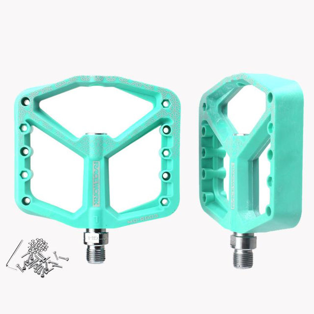 RACEWORK RK579 1pair Bicycle Wide Anti-slip Bearing Pedal Nylon Pedal(Cyan)