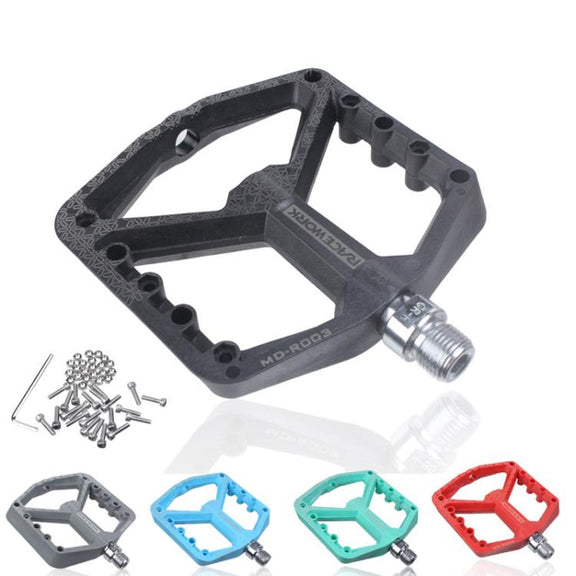 RACEWORK RK579 1pair Bicycle Wide Anti-slip Bearing Pedal Nylon Pedal(Blue)