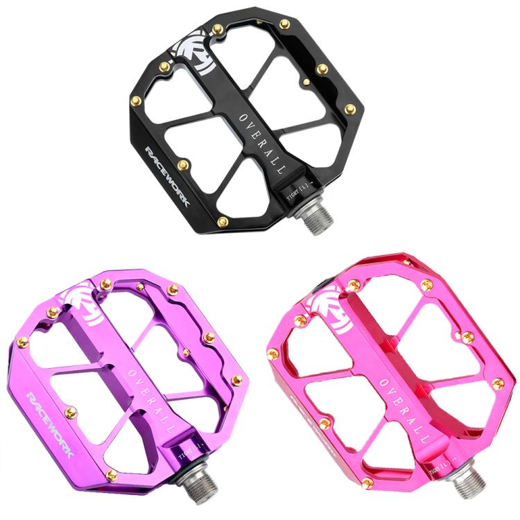 RACEWORK D029 CNC Triple Bearing Hollow Anti-slip Bicycle Pedals(Rose Red)