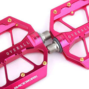 RACEWORK D029 CNC Triple Bearing Hollow Anti-slip Bicycle Pedals(Rose Red)