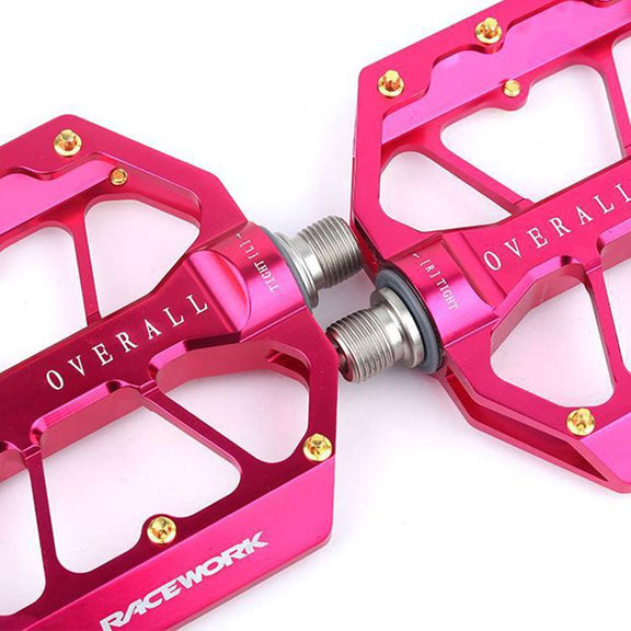 RACEWORK D029 CNC Triple Bearing Hollow Anti-slip Bicycle Pedals(Rose Red)
