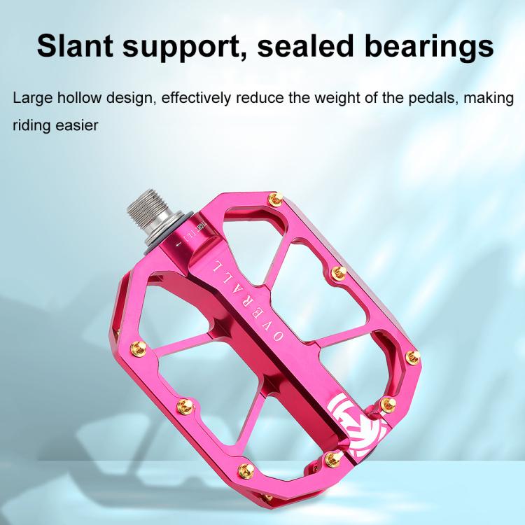 RACEWORK D029 CNC Triple Bearing Hollow Anti-slip Bicycle Pedals(Rose Red)