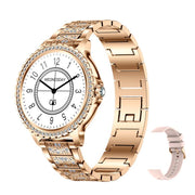 Bluetooth Calling AI Voice Assistant Life Water-resistant Sports Smartwatch, Color: Gold Rough Steel Strap+Pink Silicone Strap