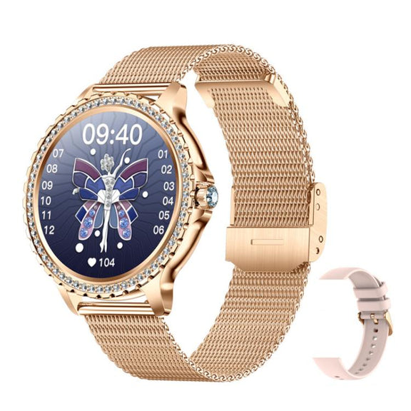 Bluetooth Calling AI Voice Assistant Life Water-resistant Sports Smartwatch, Color: Gold Mesh Strap+Silicone Strap