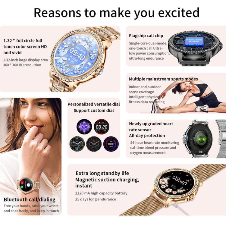 Bluetooth Calling AI Voice Assistant Life Waterproof Sports Smartwatch, Color: Gold Rough Steel Strap+Pink Silicone Strap - free shipping - PMC TechLife - Order now!