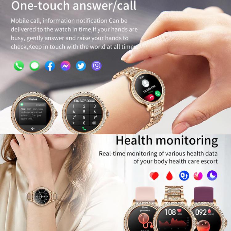 Bluetooth Calling AI Voice Assistant Life Waterproof Sports Smartwatch, Color: Gold Rough Steel Strap+Pink Silicone Strap - free shipping - PMC TechLife - Order now!