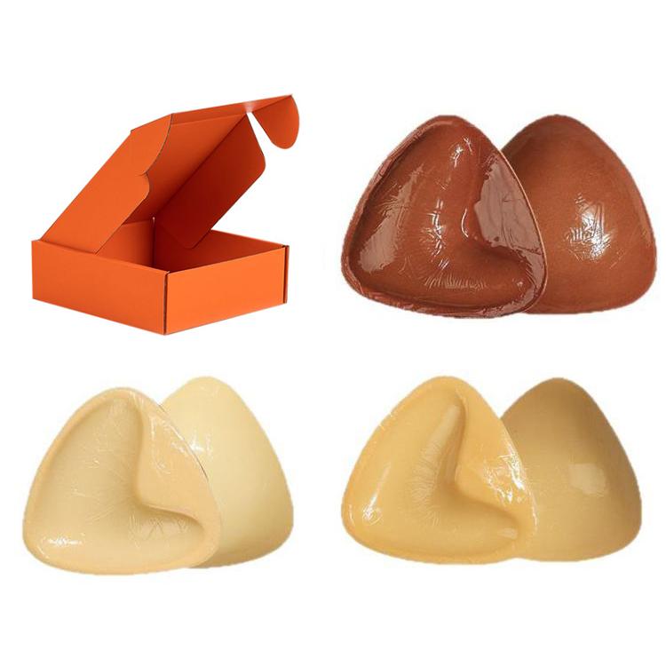 Double-Sided Silicone Thickened Inserts Gather Triangle Breast Pads, Size: S/A(Brown Skin With Orange Box)