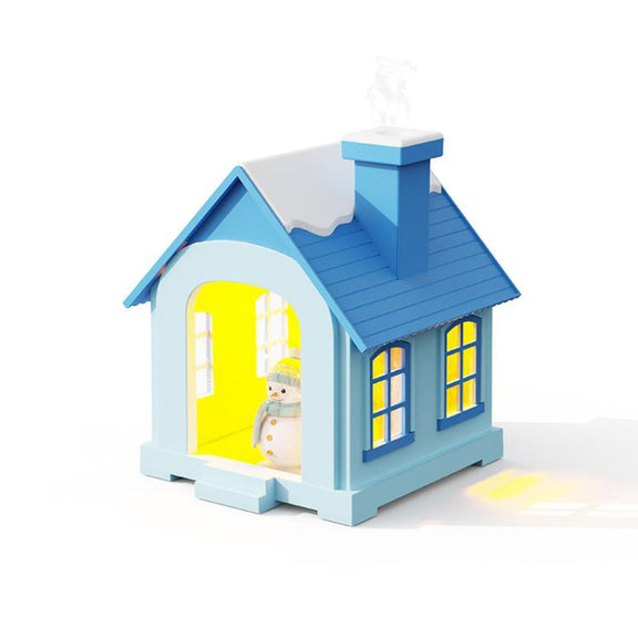 500ML Portable Mini Snow House Humidifier USB Desktop Snowman Colorful Ambient Light Air Humidifiers, Size: Plug-in(Blue)