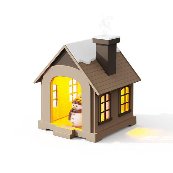 500ML Portable Mini Snow House Humidifier USB Desktop Snowman Colorful Ambient Light Air Humidifiers, Size: Plug-in(Brown)