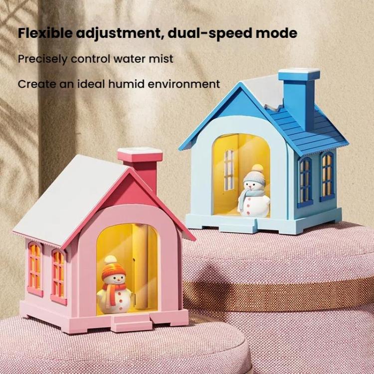 500ML Portable Mini Snow House Humidifier USB Desktop Snowman Colorful Ambient Light Air Humidifiers, Size: Plug-in(Blue)